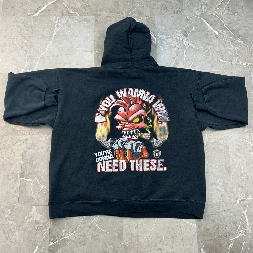Vintage Piranaz Drag Racing Hoodie Men 2XL NHRA Pullover Sweatshirt Devil Flames